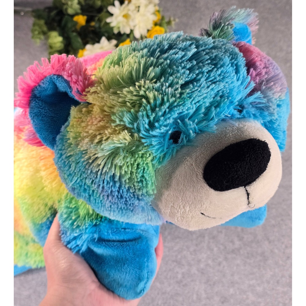Pillow Pets Peace Rainbow Tie Dye Bear 18" Stuffed Animal Plush 2012 Soft Y2K